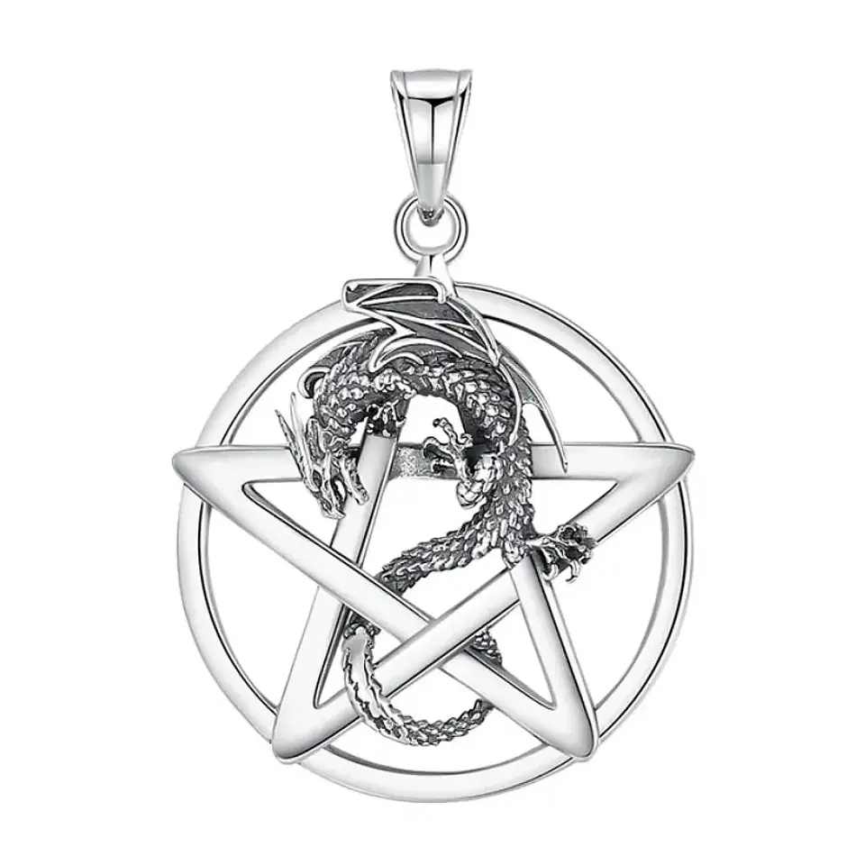 Colgante pentagrama y dragon en plata 925 1