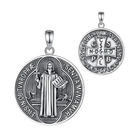Colgante medalla de san benito en plata 925