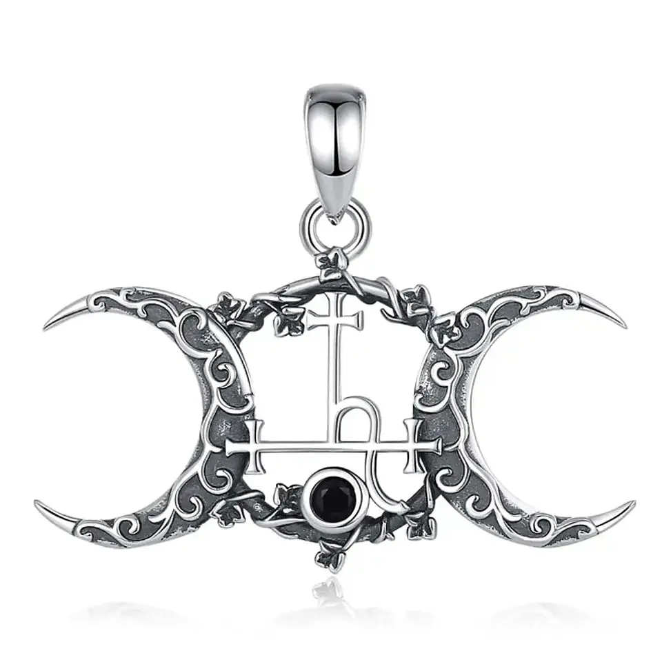 Colgante triple luna con Lilith en plata 925 1
