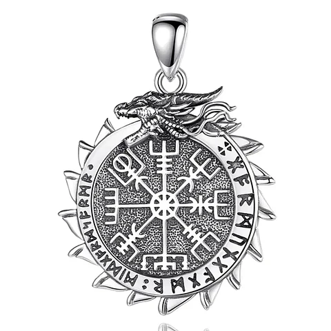Colgante dragón vikingo con brújula vikinga en plata 925