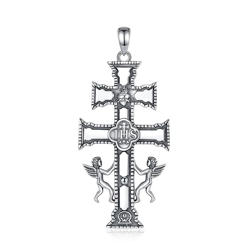 Colgante cruz de Caravaca grande en plata 925