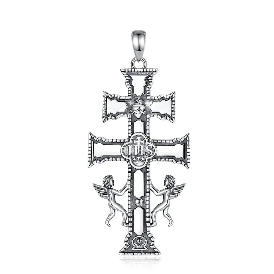 Colgante cruz de Caravaca grande en plata 925 1