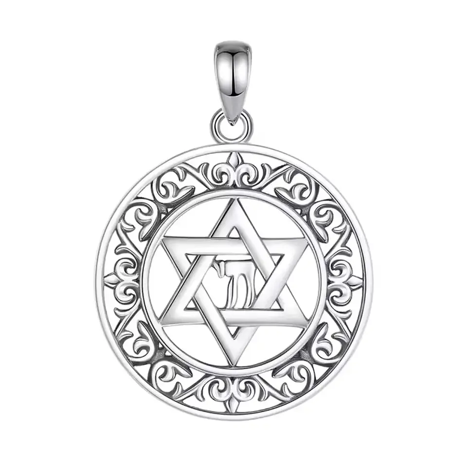Colgante estrella de david con jai en plata 925 1