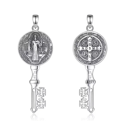 Colgante llave de San Benito en plata 925