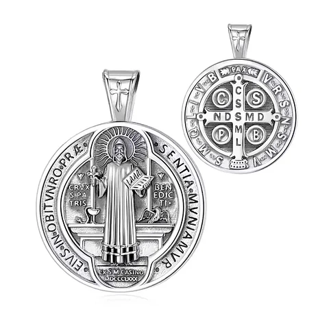 Colgante medalla de San Benito en plata 925