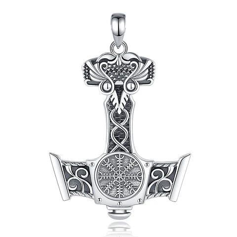 Colgante martillo de thor Mjölnir con brújula vikinga en plata 925