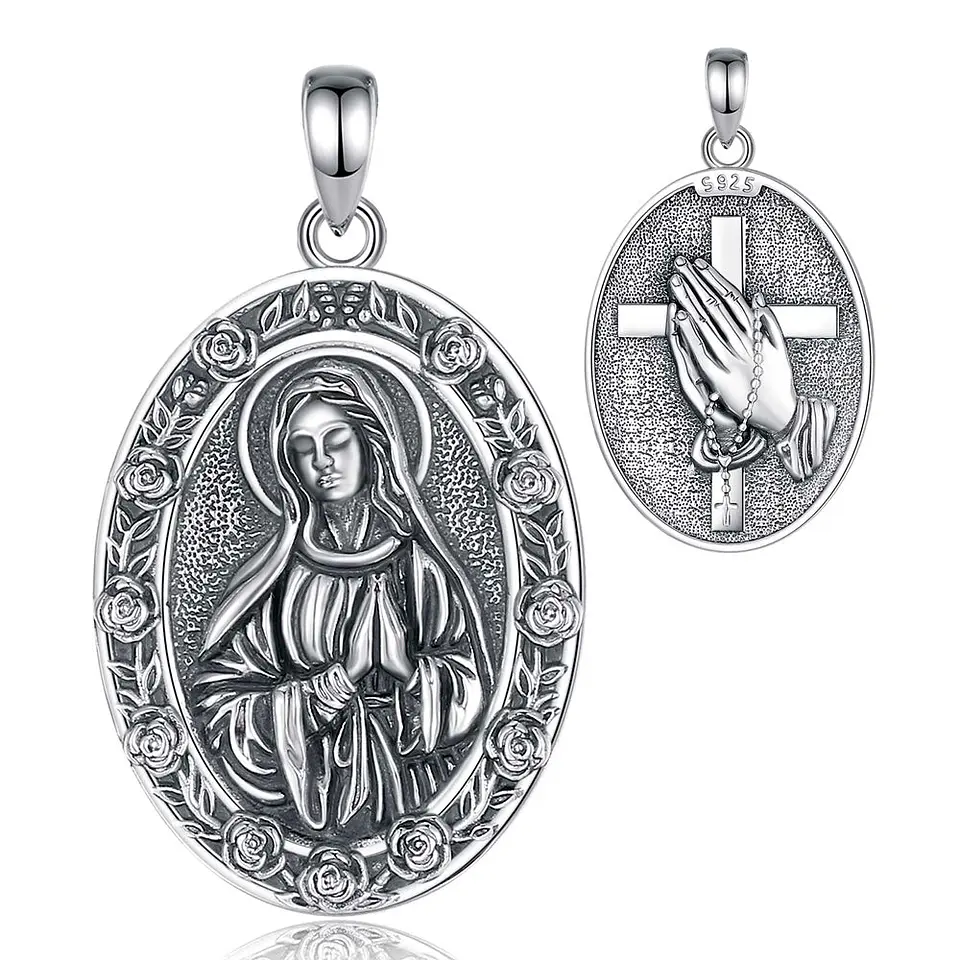 Colgante virgen maria medalla religiosa en plata 925 1