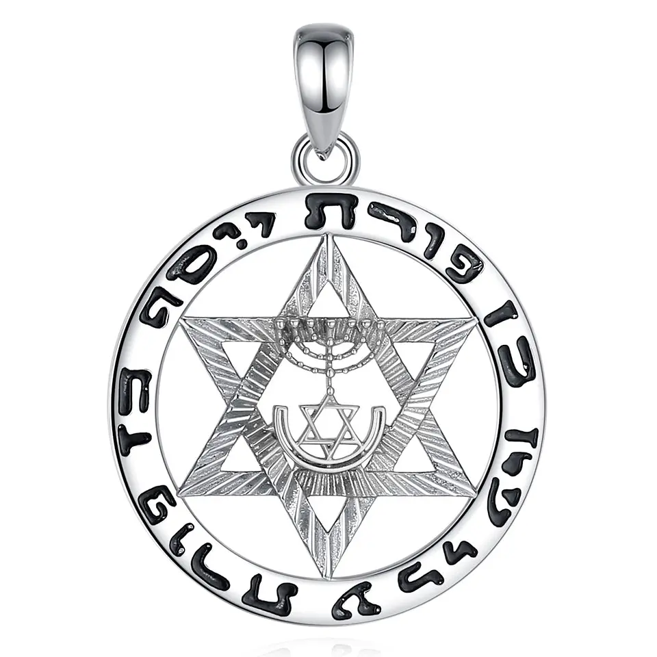 Colgante estrella de David y menora de 7 brazos en plata 925 1