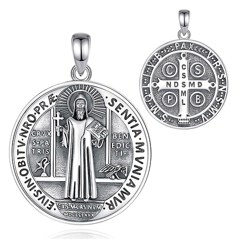 Colgante medalla San Benito en plata 925