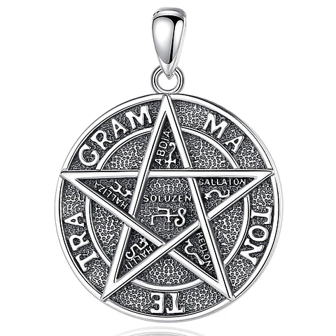 Colgante tetragrammaton con simbolos en plata 925