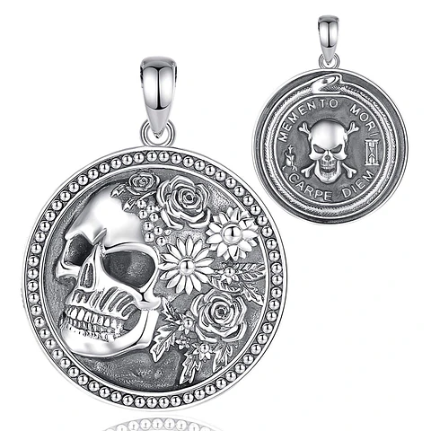 Colgante de santa muerte, memento mori en plata 925