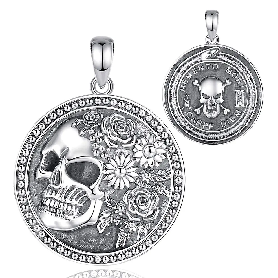 Colgante de santa muerte, memento mori en plata 925 1