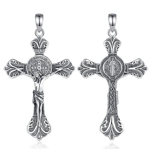 Colgante cruz de san benito en plata 925