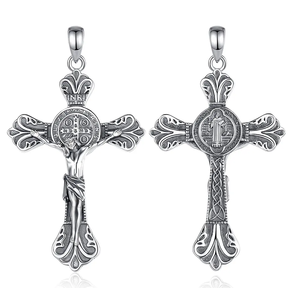 Colgante cruz de san benito en plata 925 1