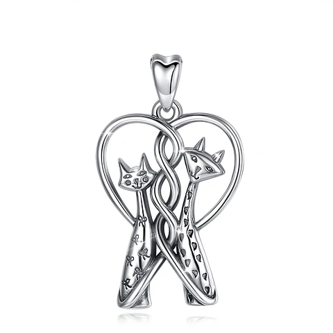 Colgante corazon gatos enamorados en plata 925