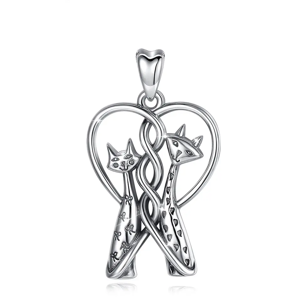 Colgante corazon gatos enamorados en plata 925 1