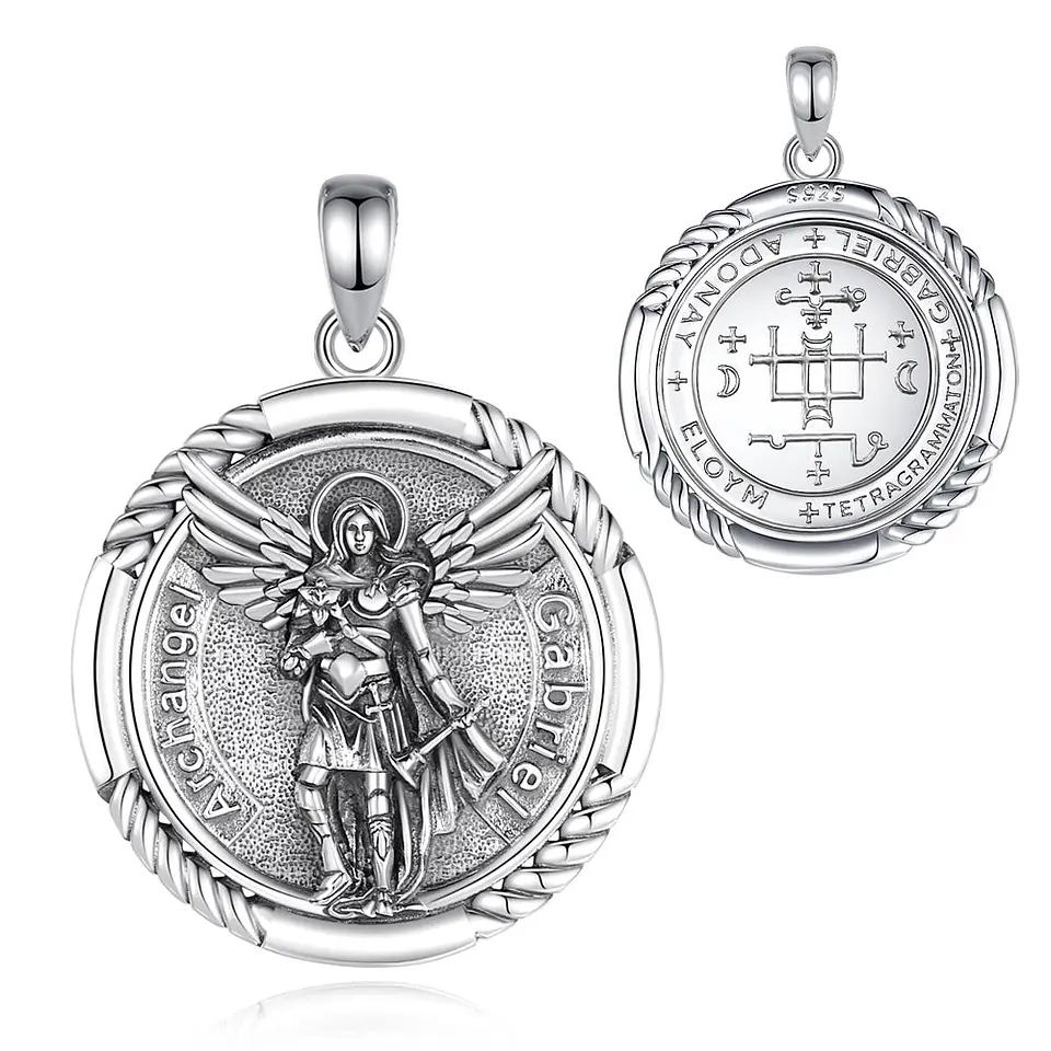 Colgante arcángel san Gabriel y escudo en plata 925 1