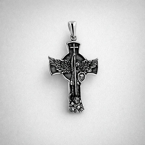 Colgante cruz san miguel de arcangel en plata 925