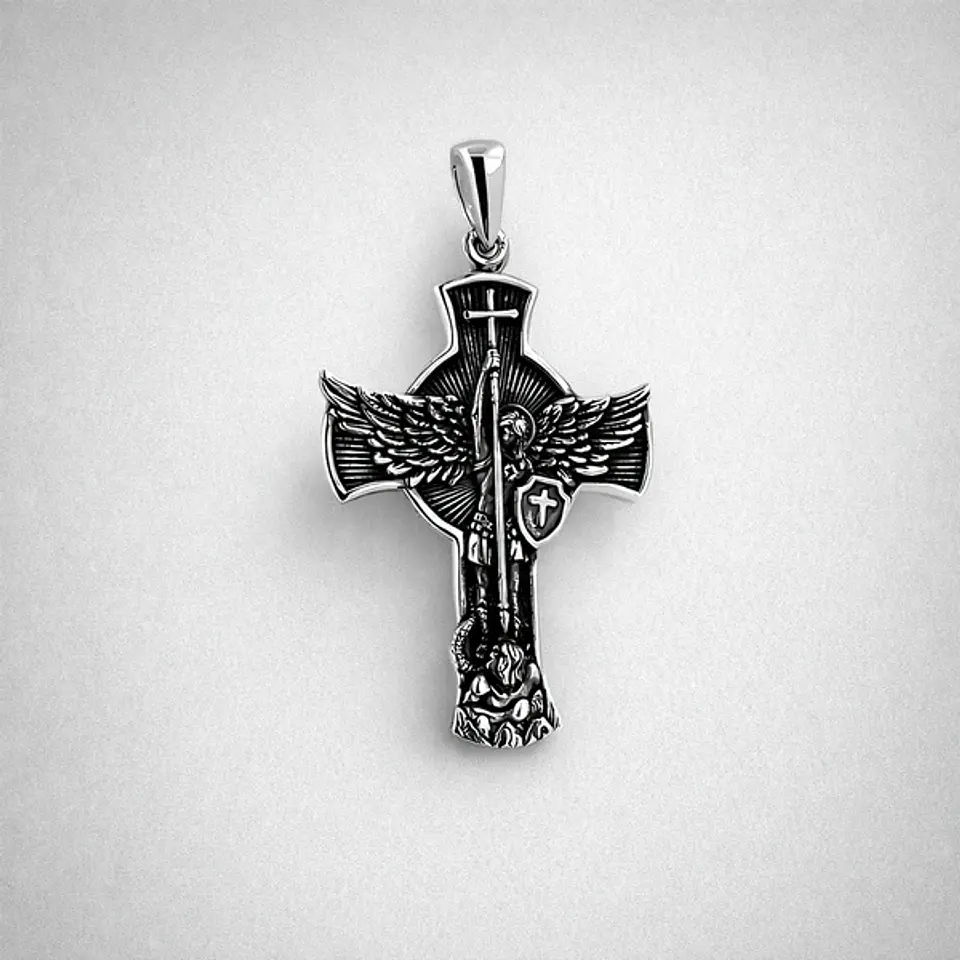 Colgante cruz san miguel de arcangel en plata 925 1
