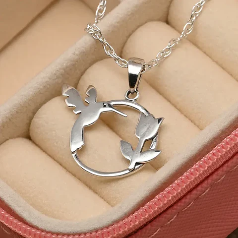 Colgante De Colibri Con Flor En Plata 935