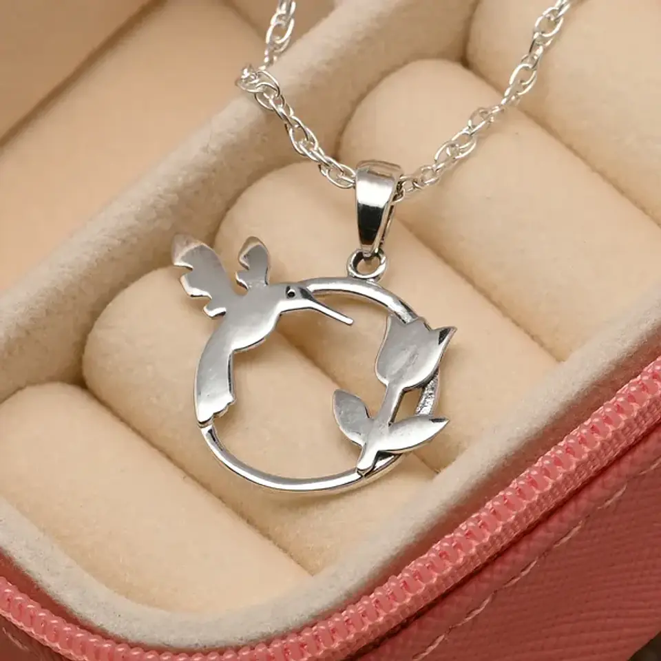 Colgante De Colibri Con Flor En Plata 935 1