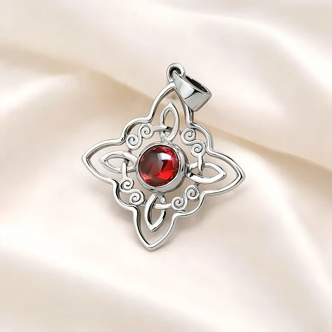 Colgante nudo de bruja granate en plata 925