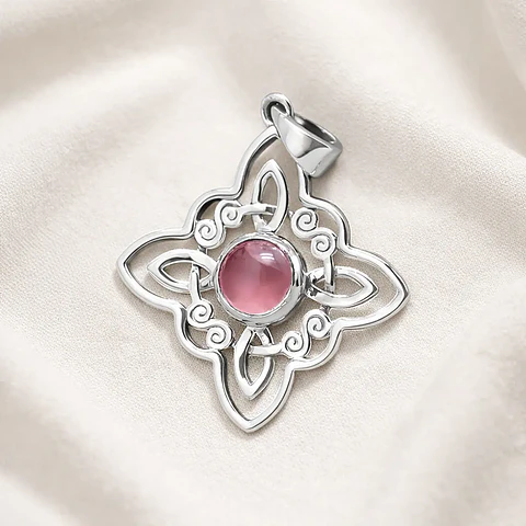 Colgante nudo de bruja cuarzo rosa en plata 925
