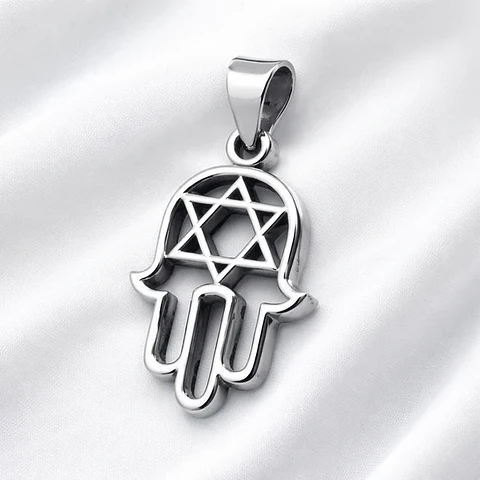 Colgante mano de fatima con estrella de david en plata 925