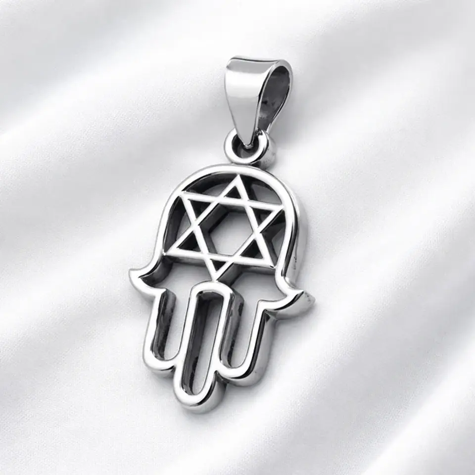 Colgante mano de fatima con estrella de david en plata 925 1