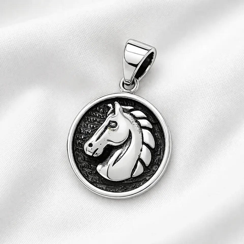 Colgante medalla pequeña de caballo en plata 925 1