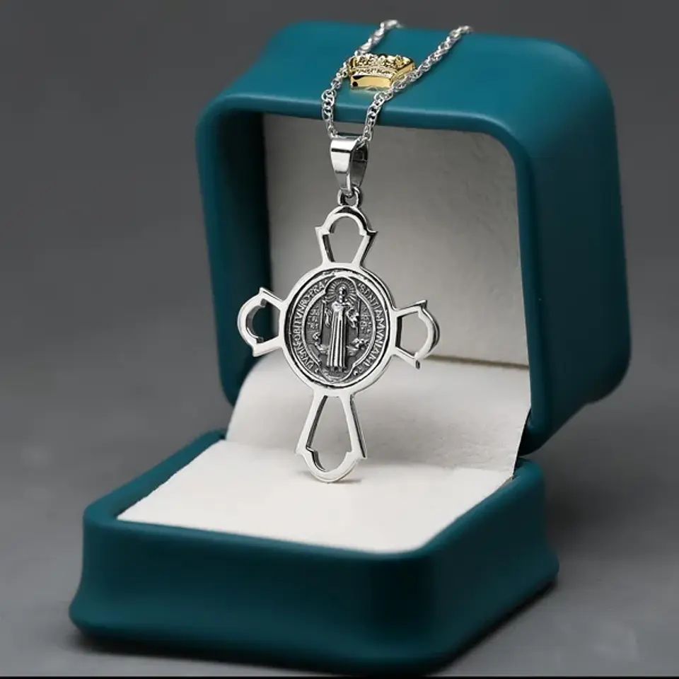 Colgante Cruz De San Benito Protectora En Plata 925 1