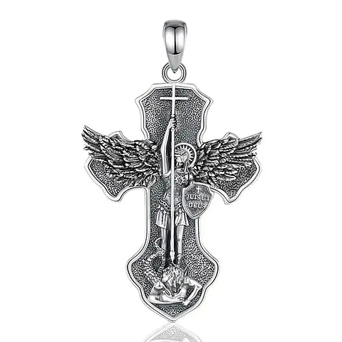 Colgante cruz San Miguel de arcangel en plata 925