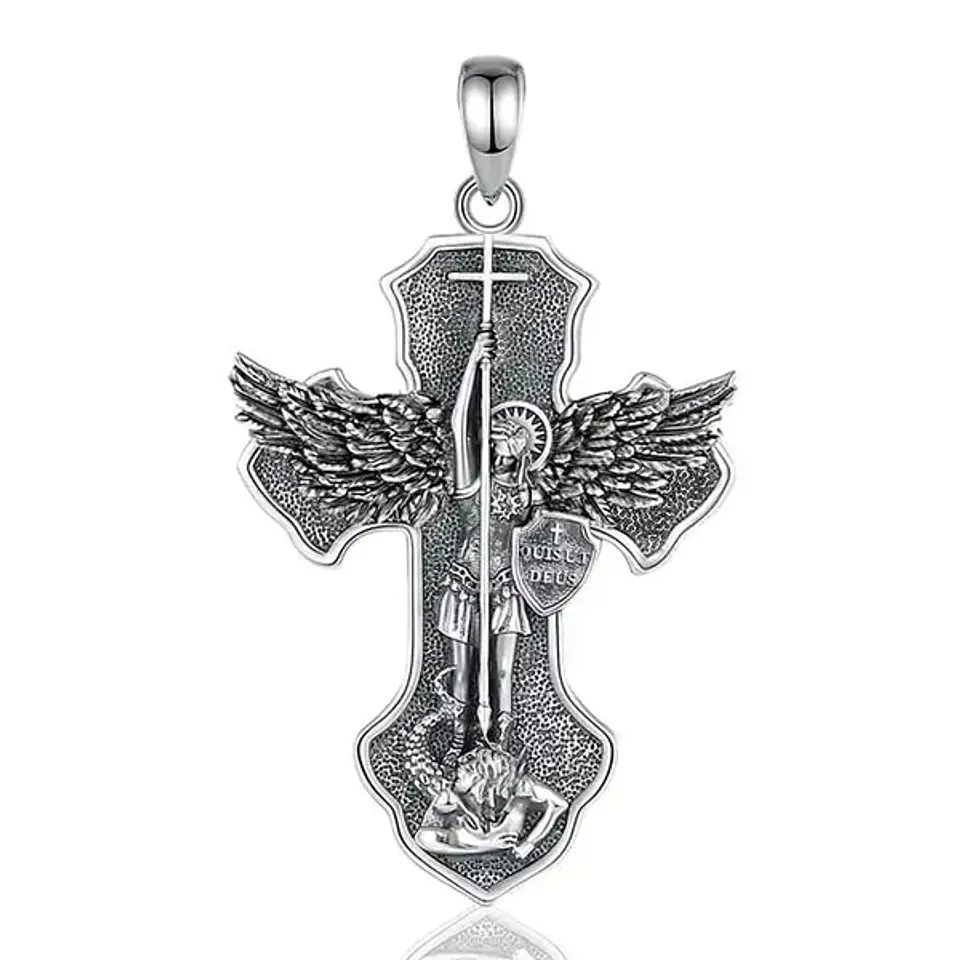 Colgante cruz San Miguel de arcangel en plata 925 1
