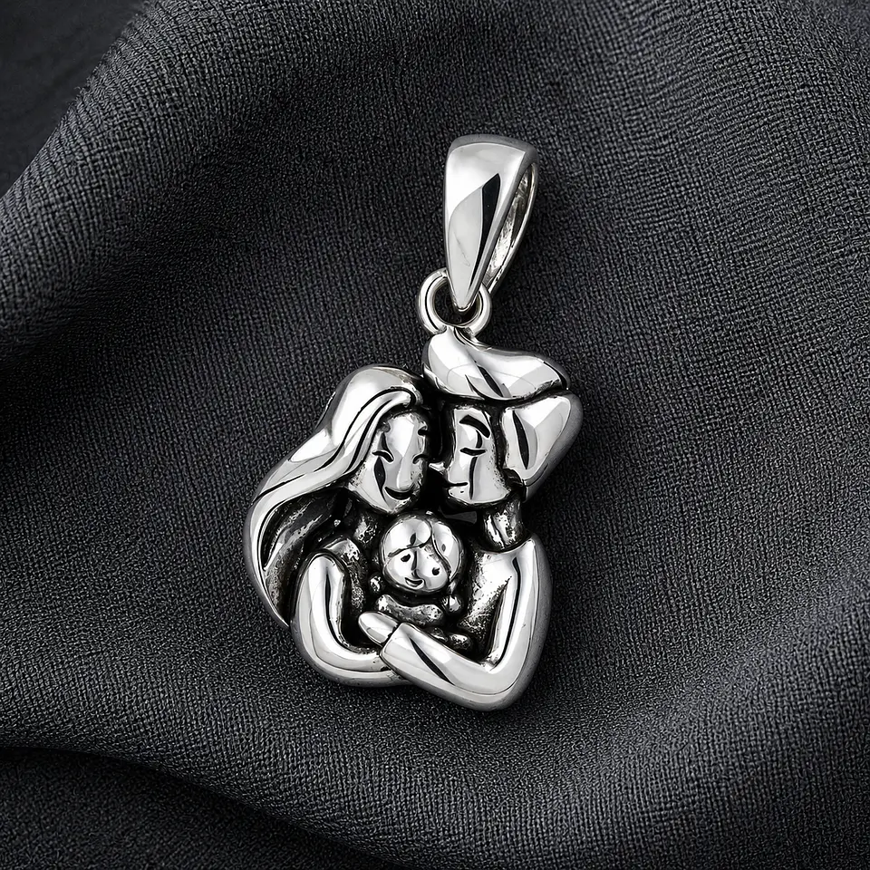 Colgante familia padre, madre & hija en plata 925 1