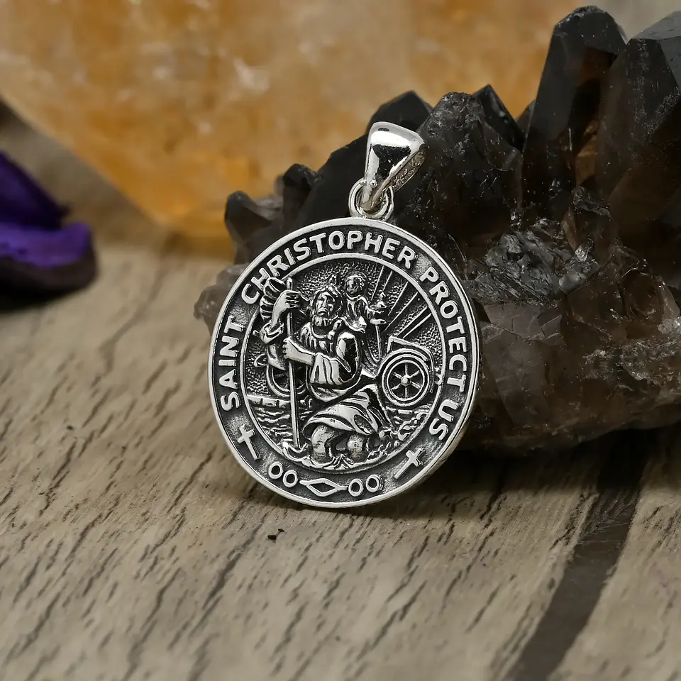 Colgante san cristobal protector medalla en plata 925 1