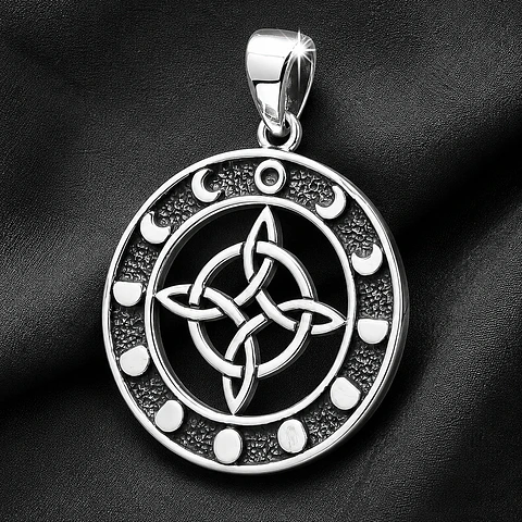 Colgante nudo de brujas y ciclo lunar en plata 925