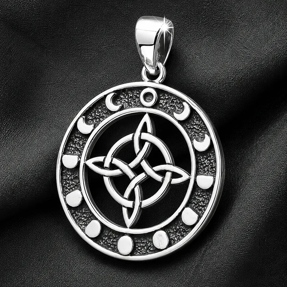Colgante nudo de brujas y ciclo lunar en plata 925 1