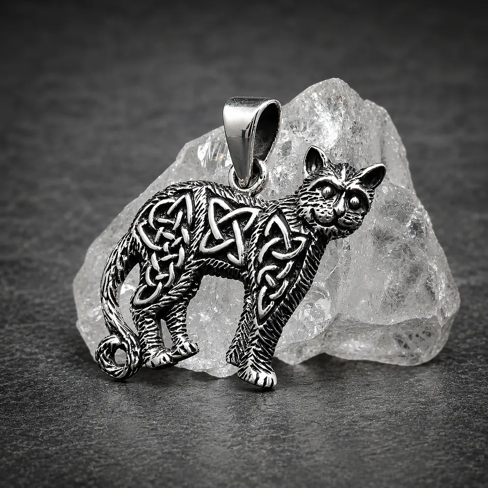 Colgante gato wicca, bruja en plata 925 1
