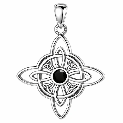 Colgante Nudo De Bruja Plata 925 Con Ónix, Amuleto Protector