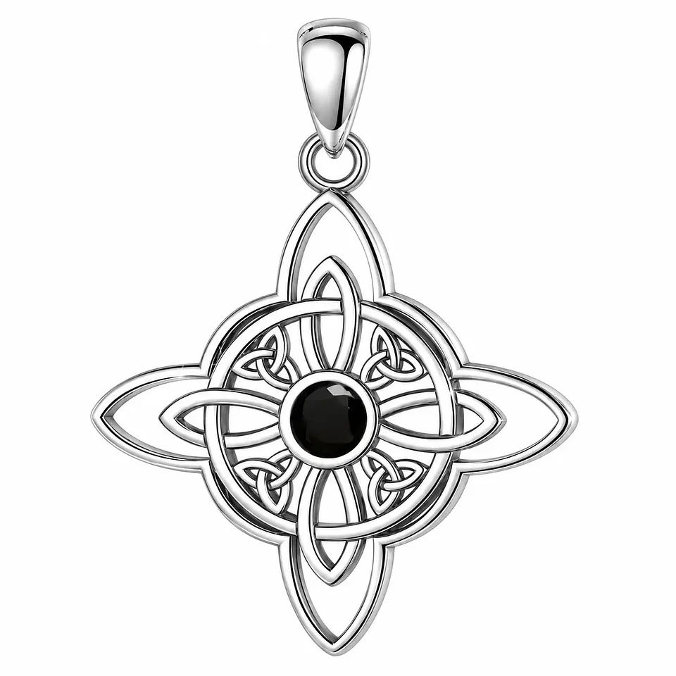 Colgante Nudo De Bruja Plata 925 Con Ónix, Amuleto Protector 1