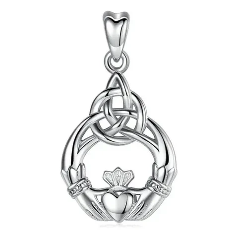 Colgante Claddagh Con Nudo Celta En Plata 925
