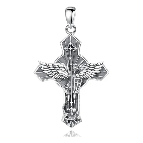 Colgante Cruz San Miguel De Arcángel En Plata Fina 925