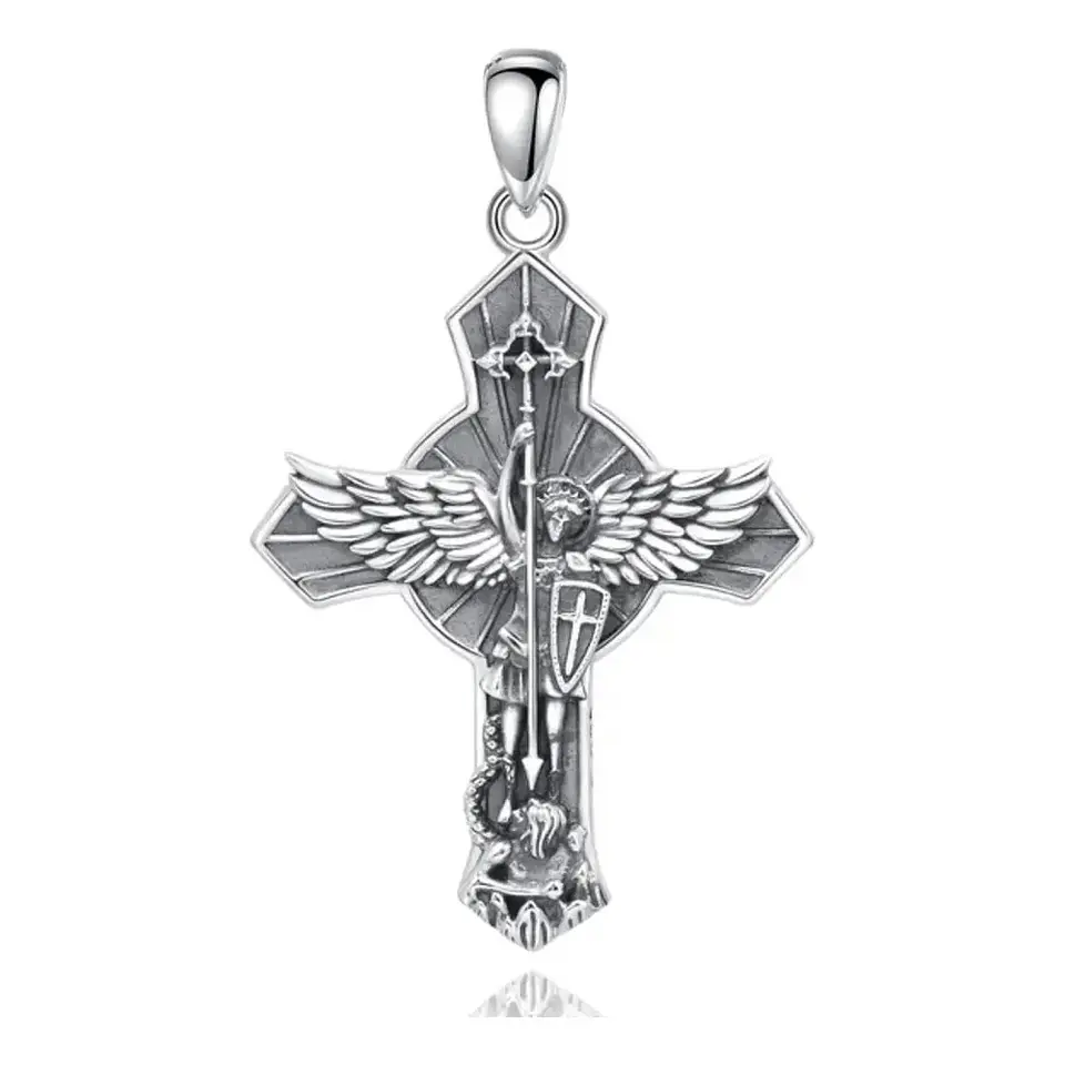 Colgante Cruz San Miguel De Arcángel En Plata Fina 925 1