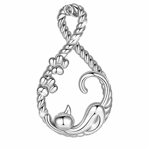 Colgante De Gato Con Huellas Trenzado En Plata 925