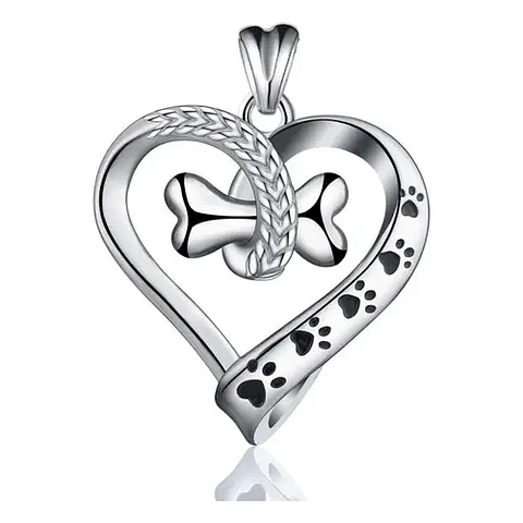Colgante Corazón Con Forma De Huella De Perro En Plata 925