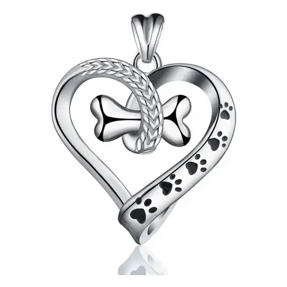 Colgante Corazón Con Forma De Huella De Perro En Plata 925 1