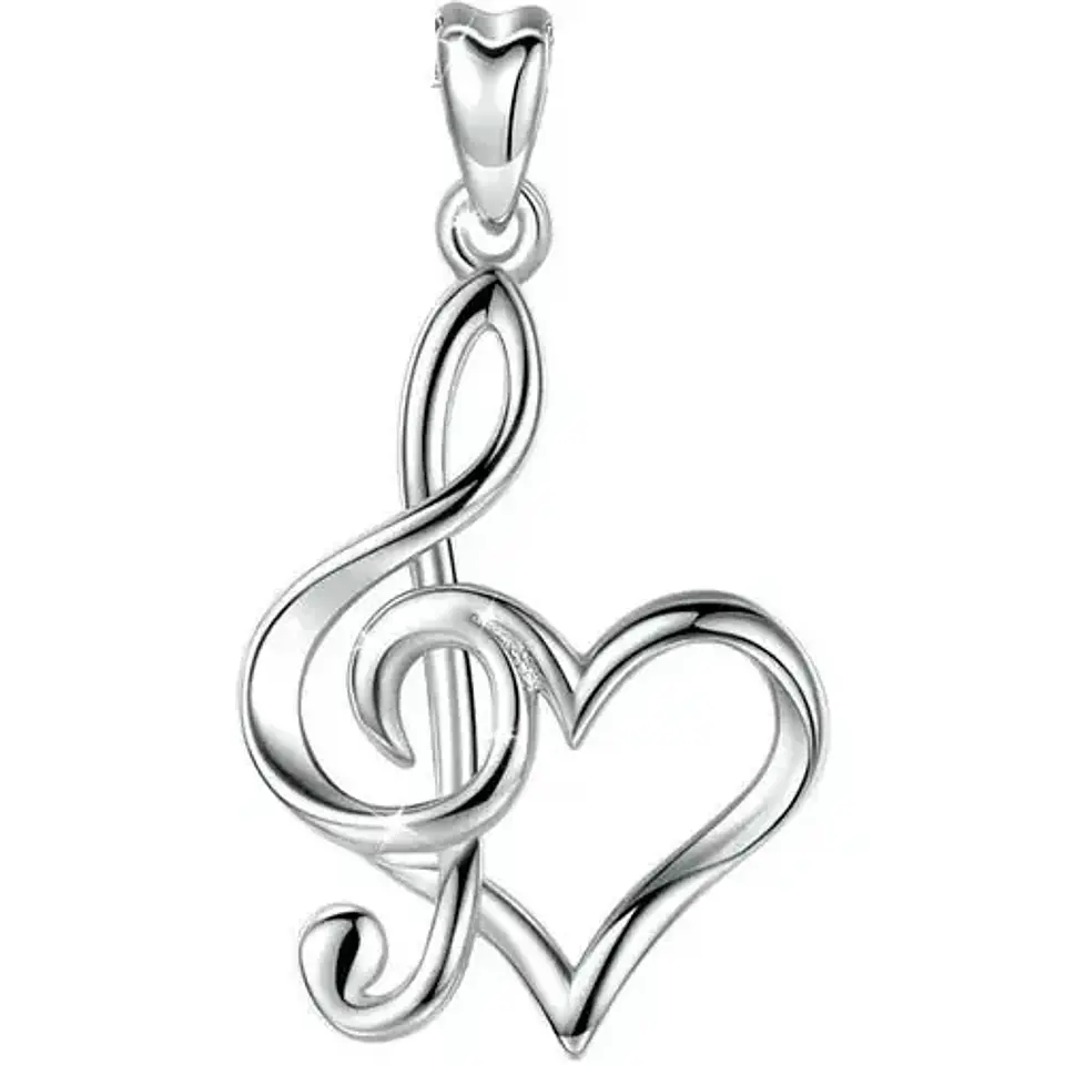Colgante Llave Musical Con Corazón En Plata 925 1
