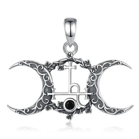 Colgante triple luna con Lilith en plata 925