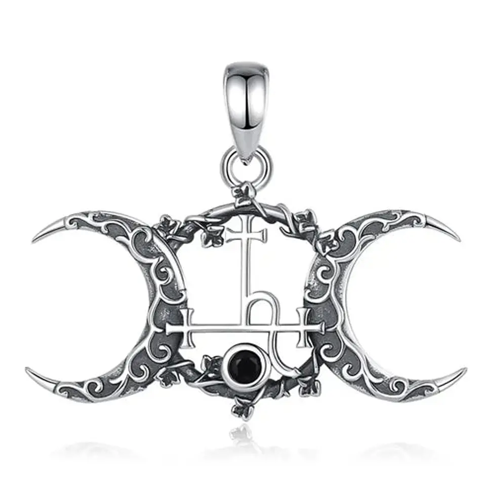 Colgante triple luna con Lilith en plata 925 1