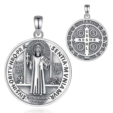 Colgante medalla San Benito en plata 925